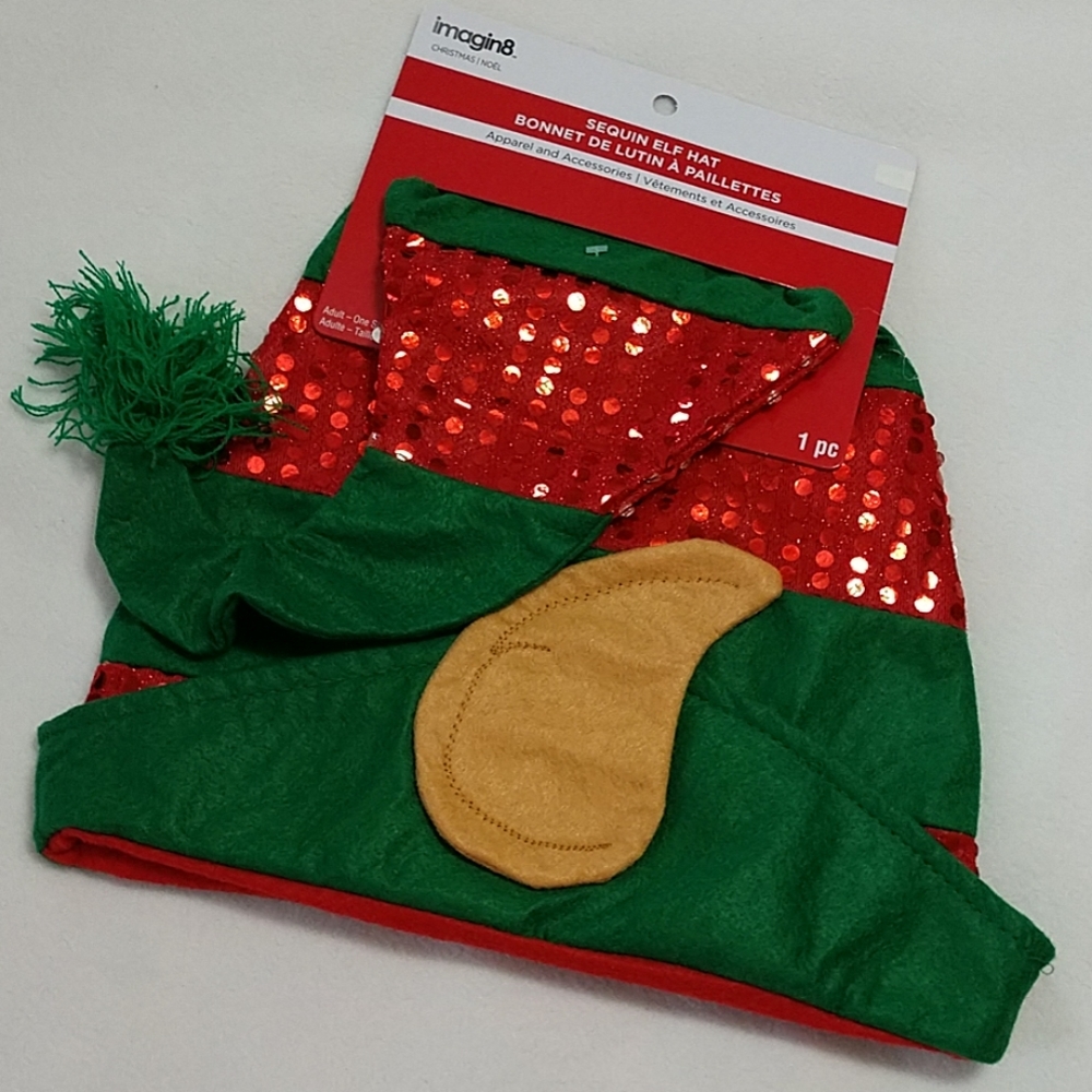 NEW Elf Hat Ears Christmas Holiday Adult Costume Cap Family Photo Party Sparkles - Picture 1 of 5
